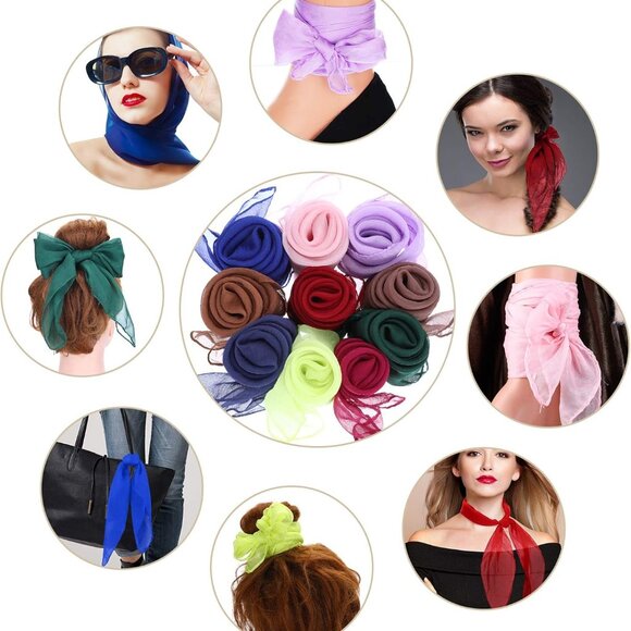 6 Pieces Chiffon Scarf 1950s Square Neck Head Scarfs Vintage Soft Polyester for - Picture 6 of 7